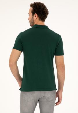 Erkek Slim Fit Polo Yaka Koyu Yeşil Basic Tişört - 50279610085