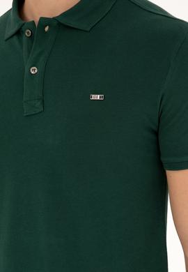 Erkek Slim Fit Polo Yaka Koyu Yeşil Basic Tişört - 50279610085