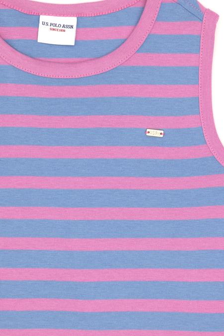 Kız Çocuk Koyu Mavi Bisiklet Yaka Kolsuz Tişört