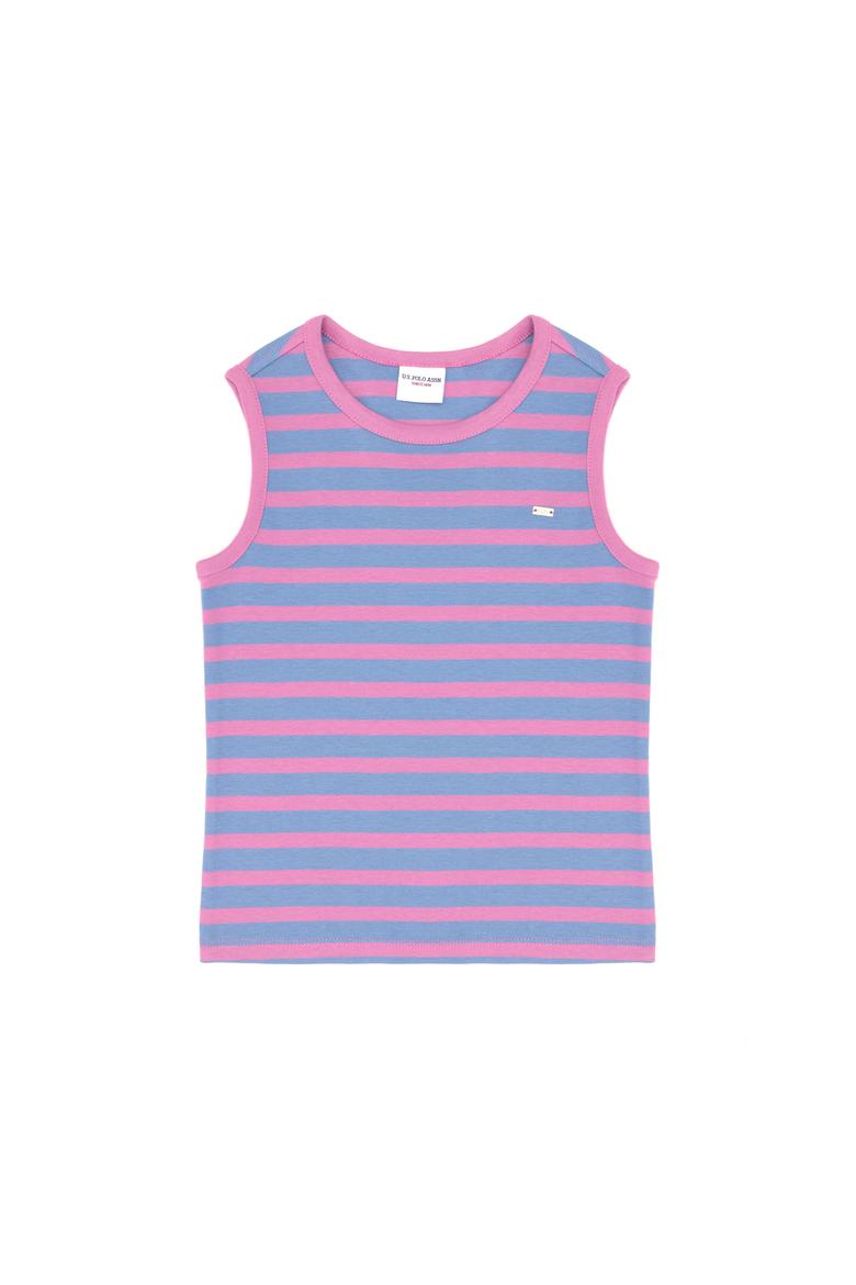 Kız Çocuk Koyu Mavi Bisiklet Yaka Kolsuz Tişört - 50288431030