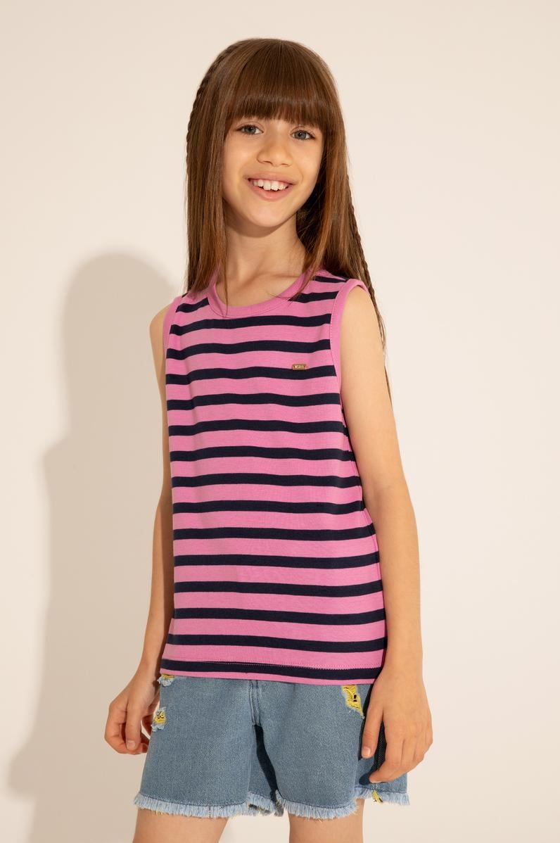 Kız Çocuk Menekşe Bisiklet Yaka Kolsuz Tişört