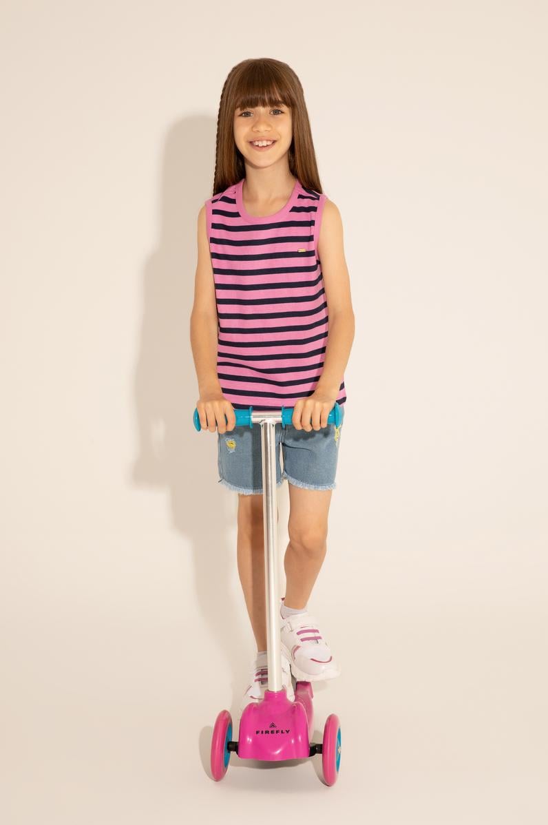 Kız Çocuk Menekşe Bisiklet Yaka Kolsuz Tişört