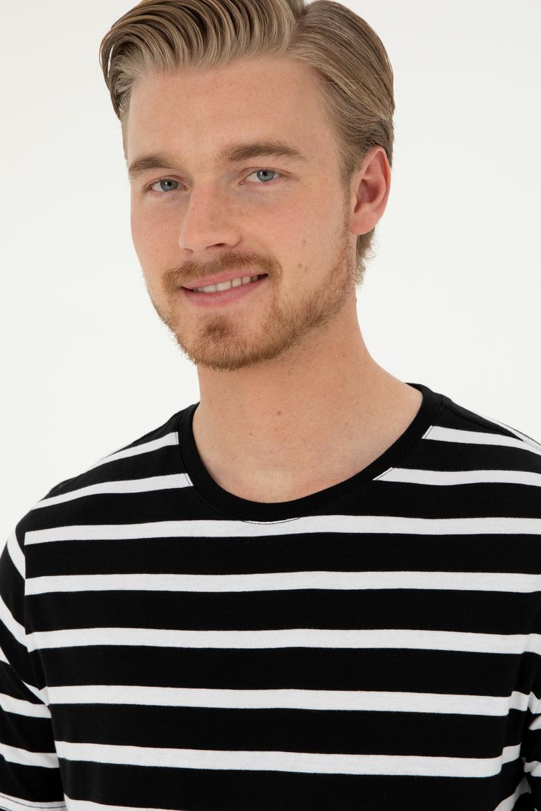 Erkek Regular Fit Bisiklet Yaka Siyah Tişört - 50287043016