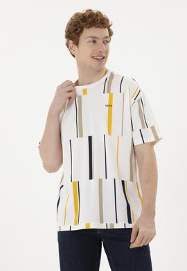 Erkek Comfort Fit Bisiklet Yaka Ekru Tişört - 50287040009