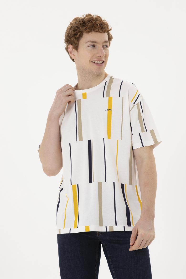 Erkek Comfort Fit Bisiklet Yaka Ekru Tişört