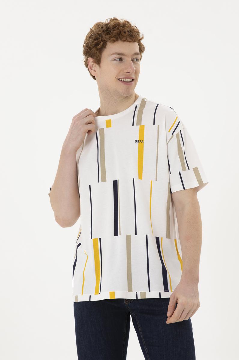 Erkek Comfort Fit Bisiklet Yaka Ekru Tişört