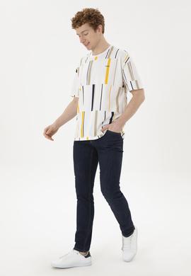 Erkek Comfort Fit Bisiklet Yaka Ekru Tişört - 50287040009