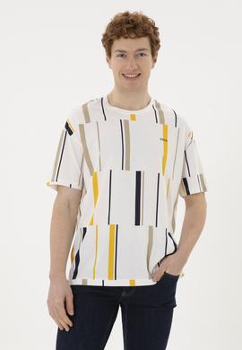 Erkek Comfort Fit Bisiklet Yaka Ekru Tişört - 50287040009