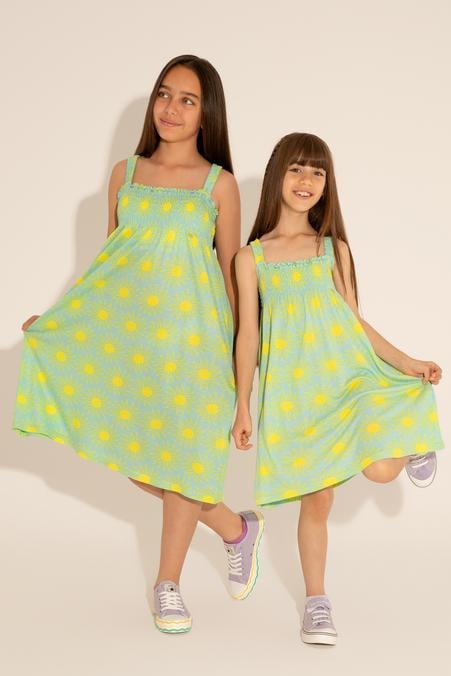 Kız Çocuk Mint Kolsuz Örme Elbise