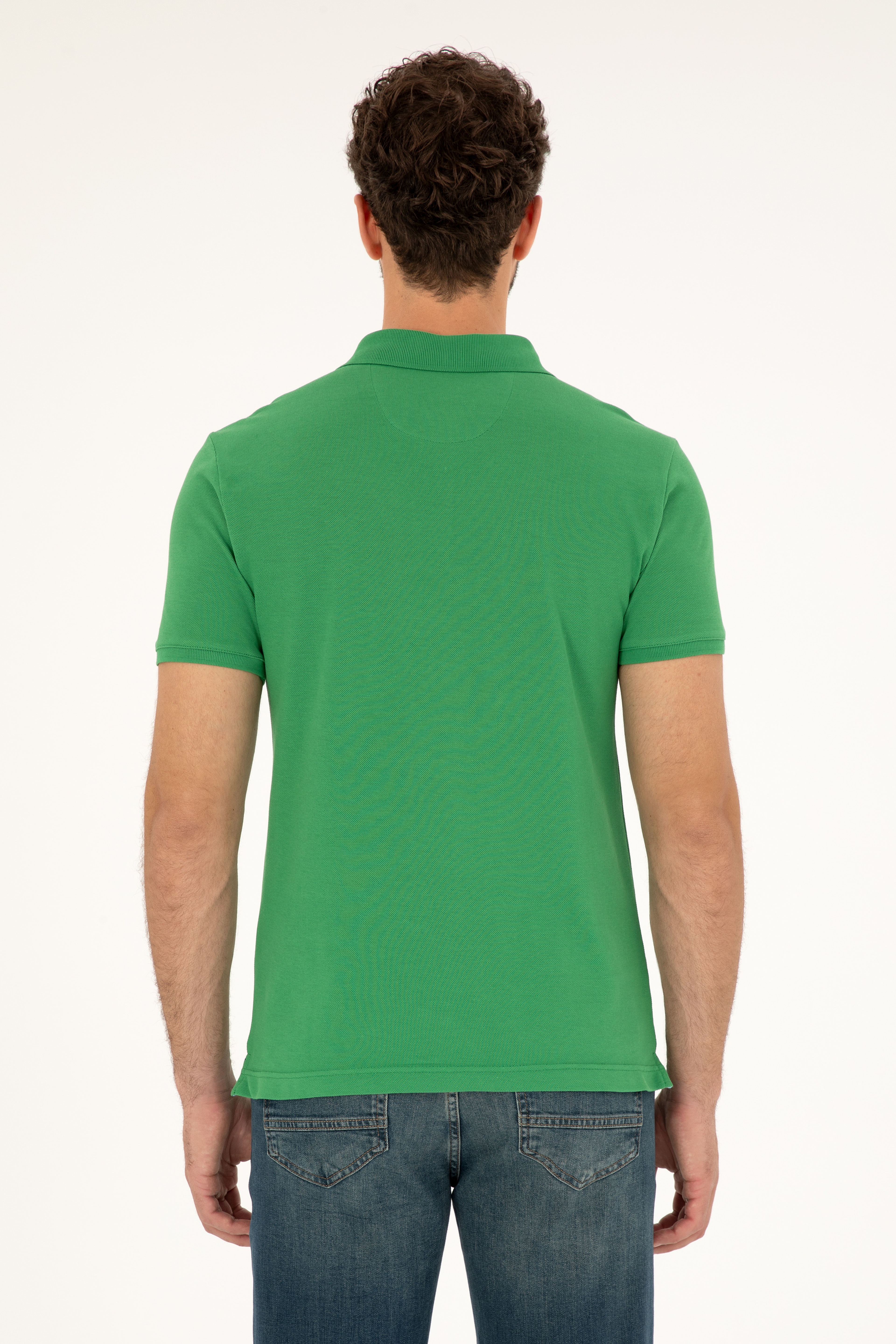 Erkek Slim Fit Polo Yaka Yeşil Basic Tişört - Image 5