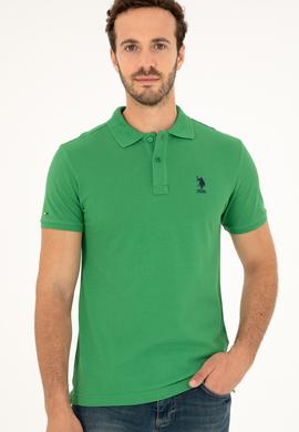 Erkek Slim Fit Polo Yaka Yeşil Basic Tişört - 50279613207