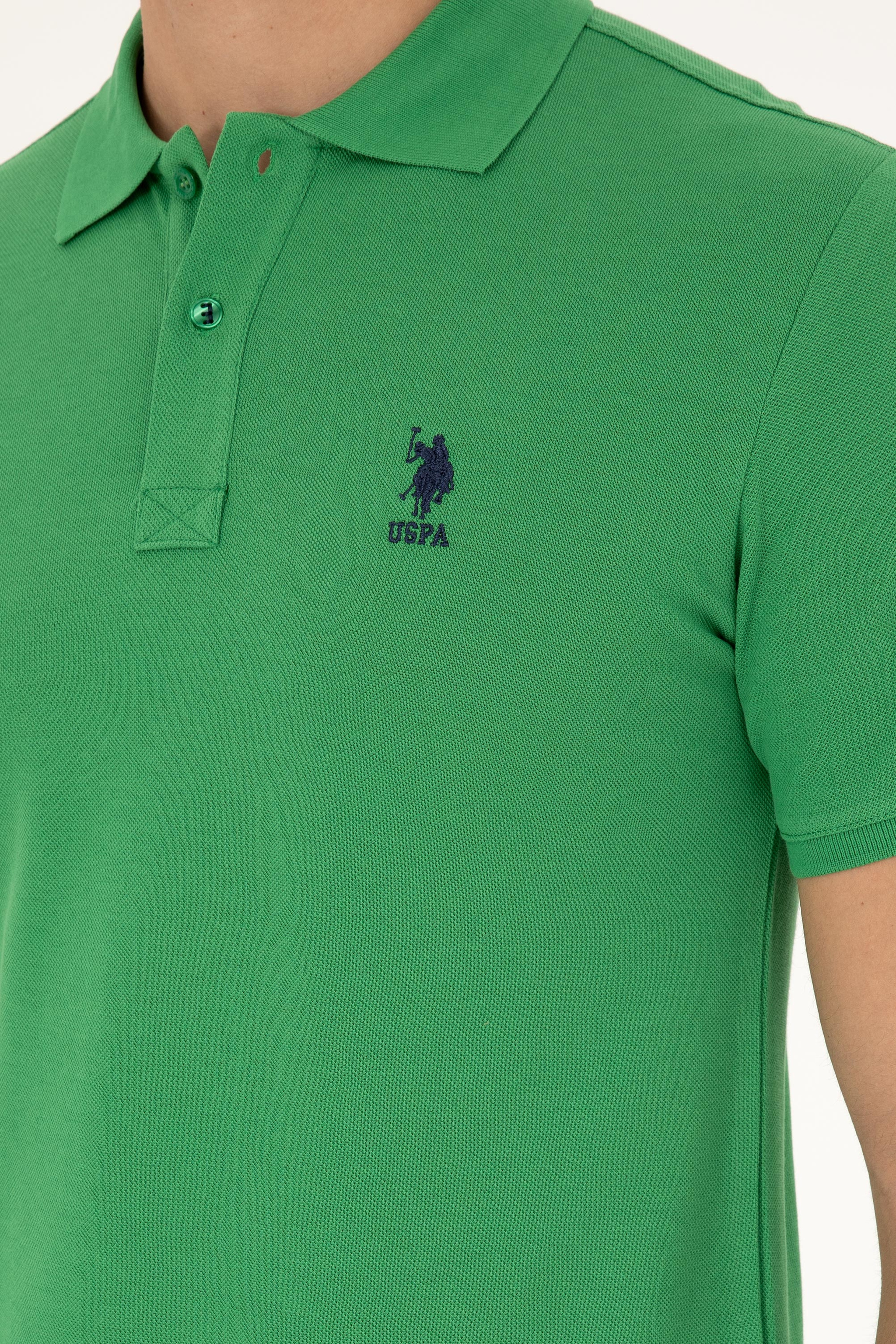 Erkek Slim Fit Polo Yaka Yeşil Basic Tişört - Image 7