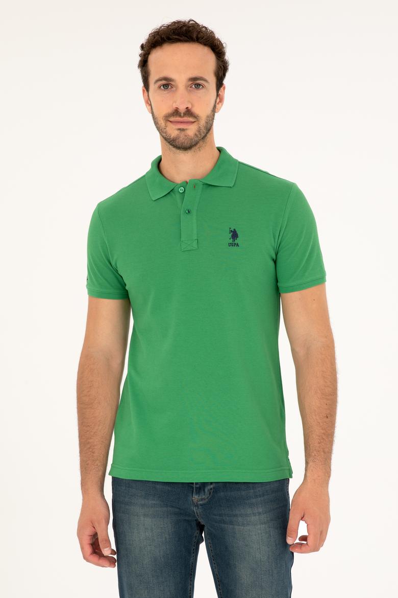 Erkek Slim Fit Polo Yaka Yeşil Basic Tişört