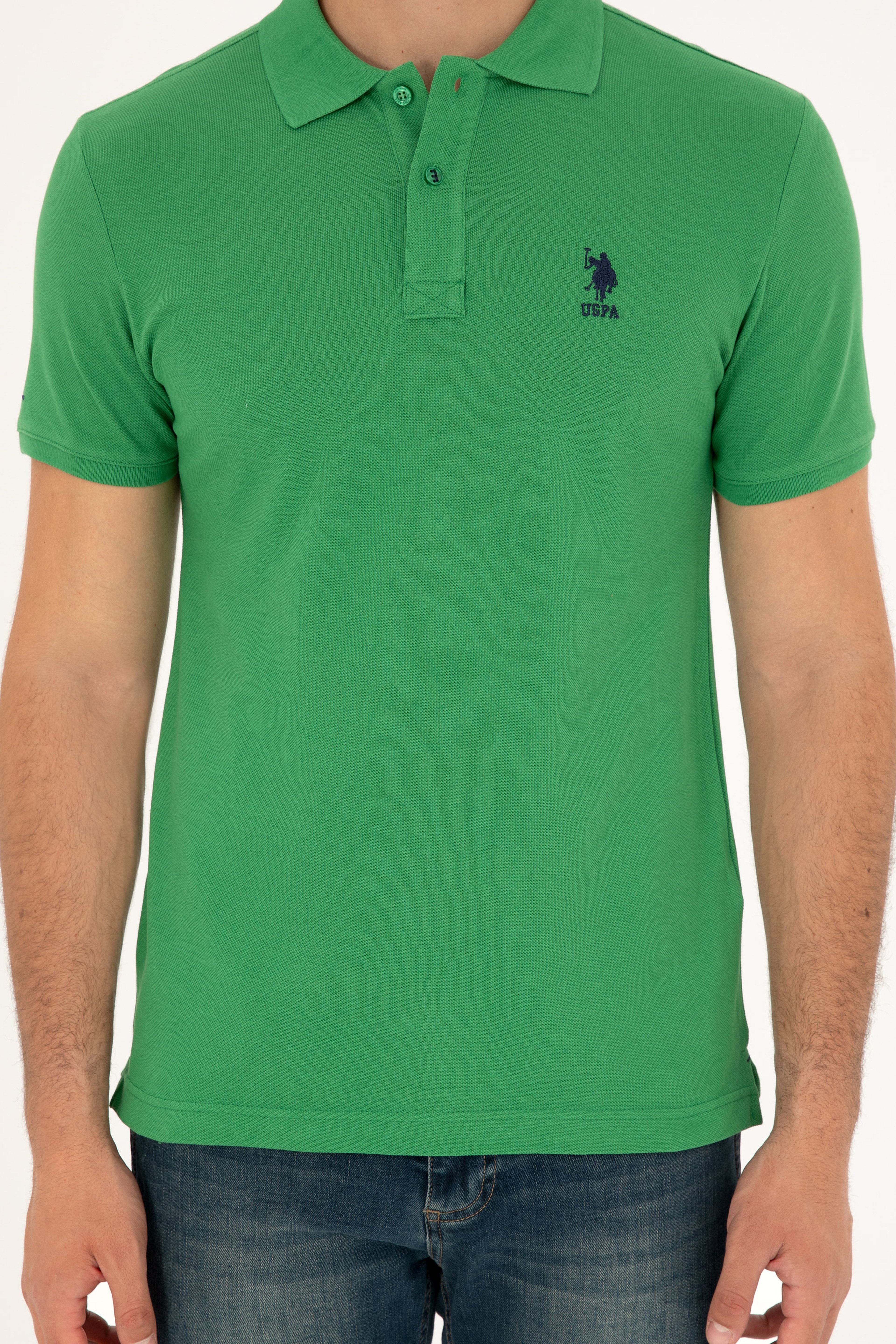 Erkek Slim Fit Polo Yaka Yeşil Basic Tişört - Image 6