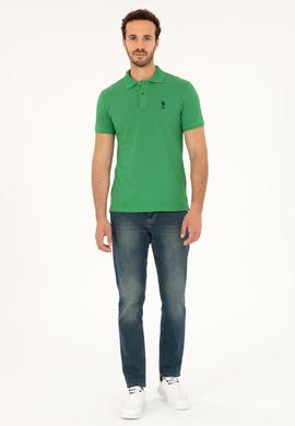 Erkek Slim Fit Polo Yaka Yeşil Basic Tişört - 50279613207