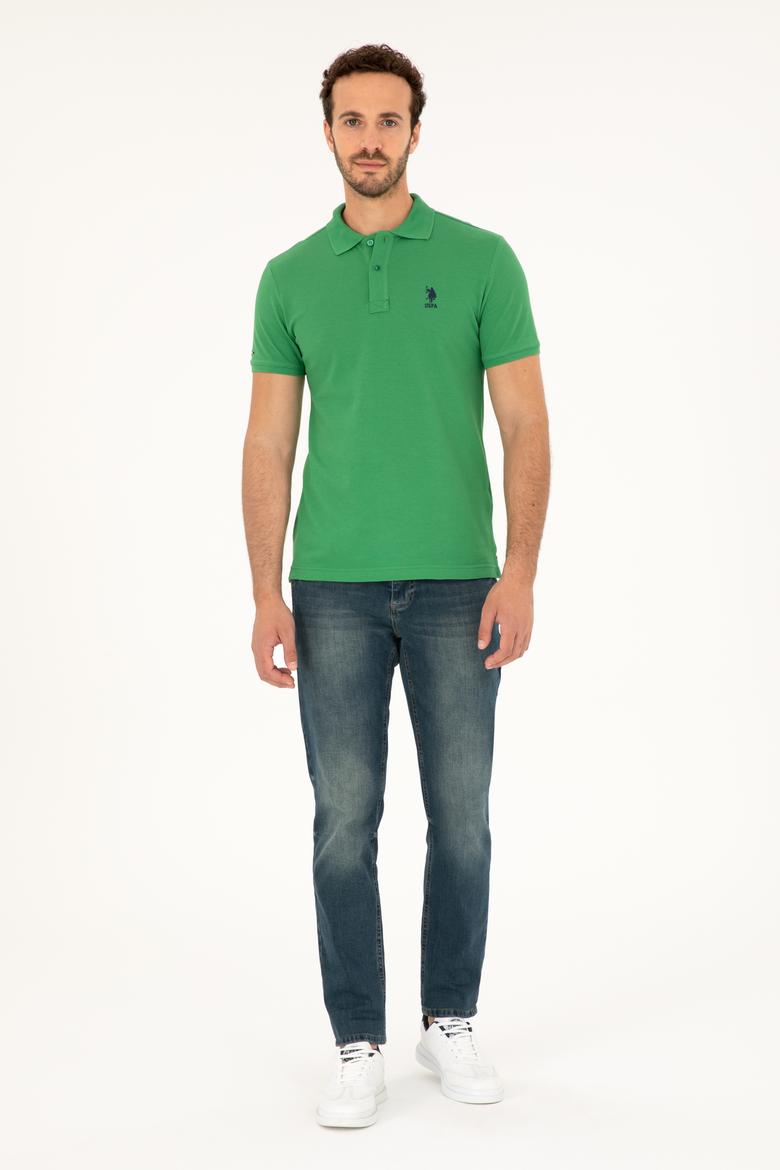 Erkek Slim Fit Polo Yaka Yeşil Basic Tişört - 50279613207