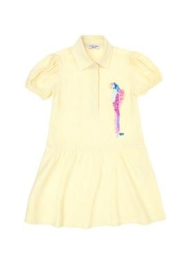 Kız Çocuk Neon Sarı Kısa Kol Dokuma Elbise - 50262735015