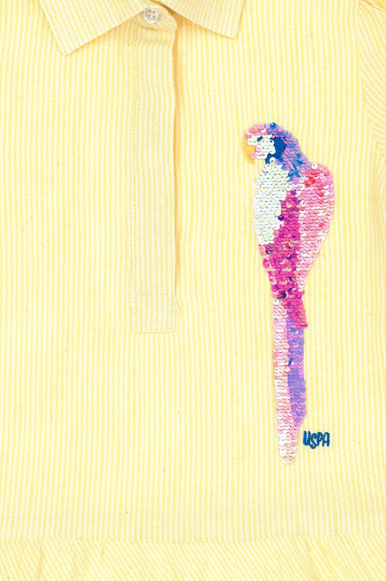 Kız Çocuk Neon Sarı Kısa Kol Dokuma Elbise