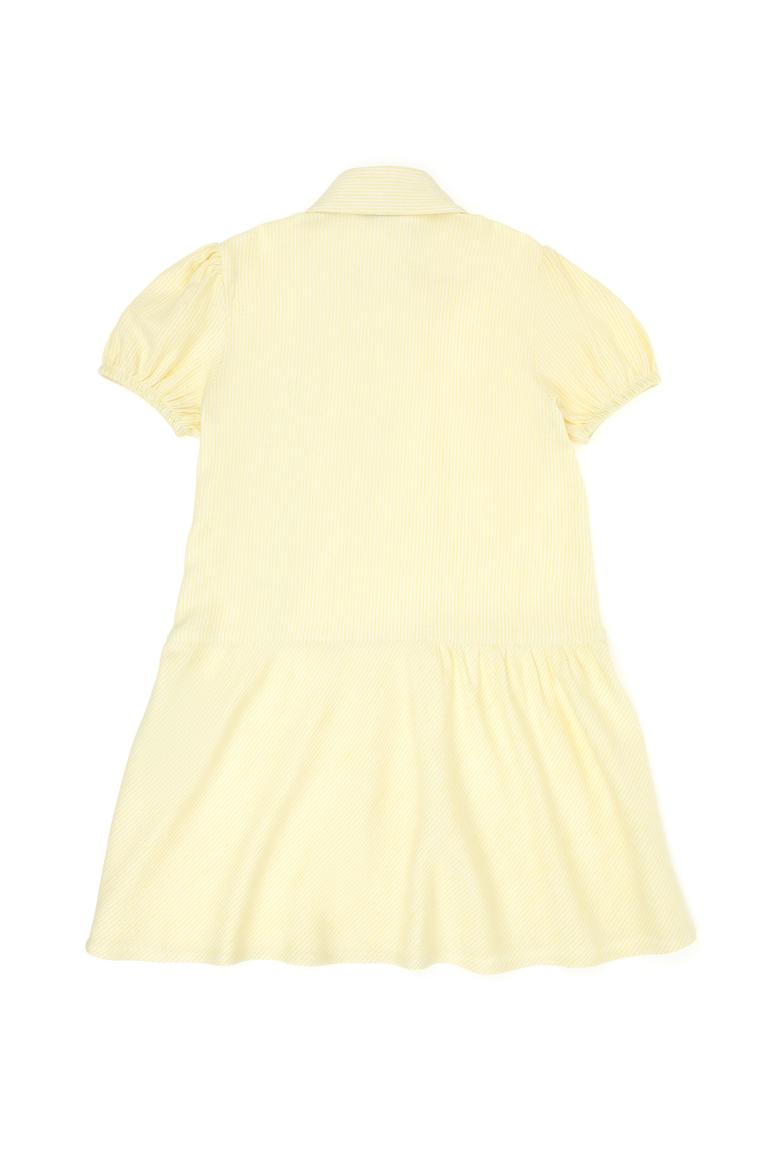 Kız Çocuk Neon Sarı Kısa Kol Dokuma Elbise - 50262735015