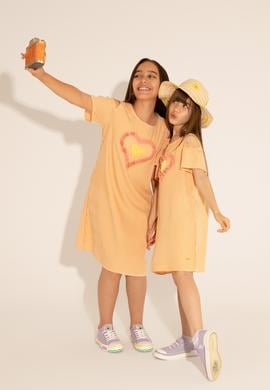 Kız Çocuk Turuncu Kısa Kol Dokuma Elbise - 50262719018