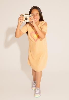 Kız Çocuk Turuncu Kısa Kol Dokuma Elbise - 50262719018