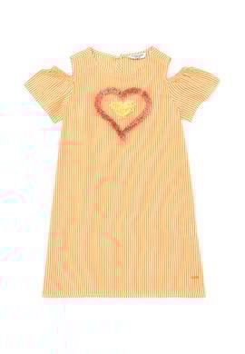 Kız Çocuk Turuncu Kısa Kol Dokuma Elbise - 50262719018