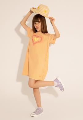 Kız Çocuk Turuncu Kısa Kol Dokuma Elbise - 50262719018