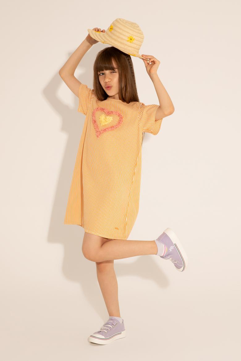 Kız Çocuk Turuncu Kısa Kol Dokuma Elbise - 50262719018