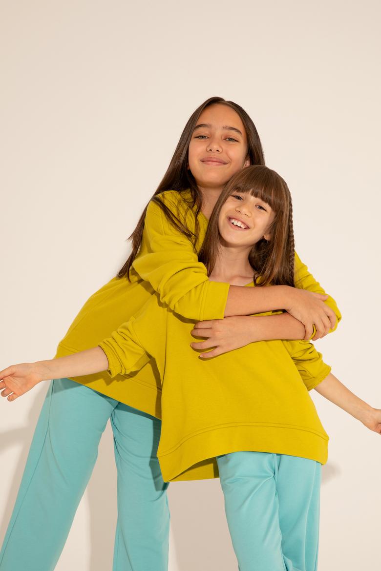 Kız Çocuk Fıstık Yeşili Basic Bisiklet Yaka Sweatshirt - 50276834033