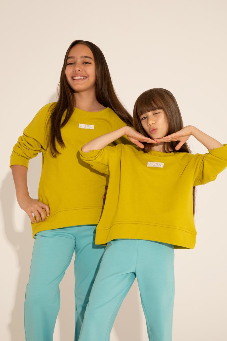 Kız Çocuk Fıstık Yeşili Basic Bisiklet Yaka Sweatshirt