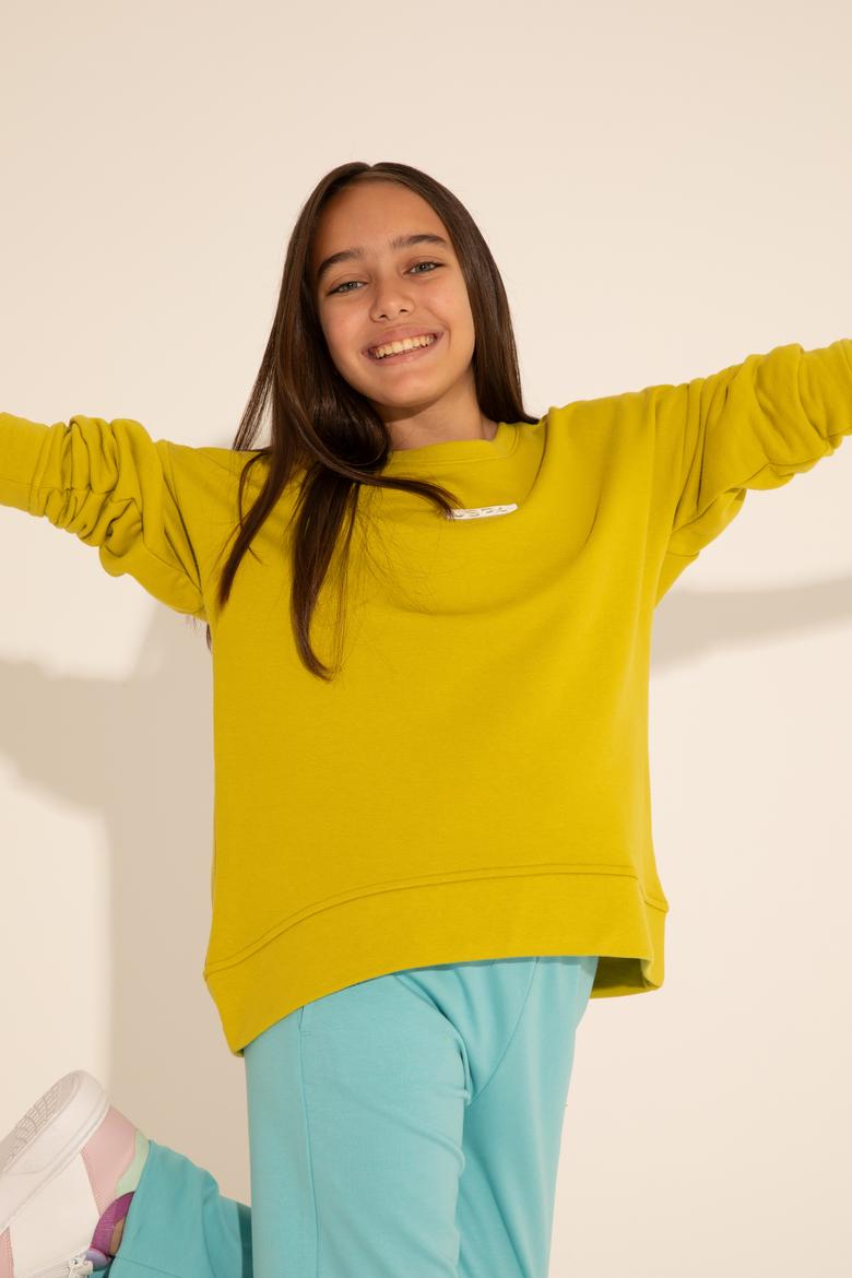 Kız Çocuk Fıstık Yeşili Basic Bisiklet Yaka Sweatshirt - 50276834033