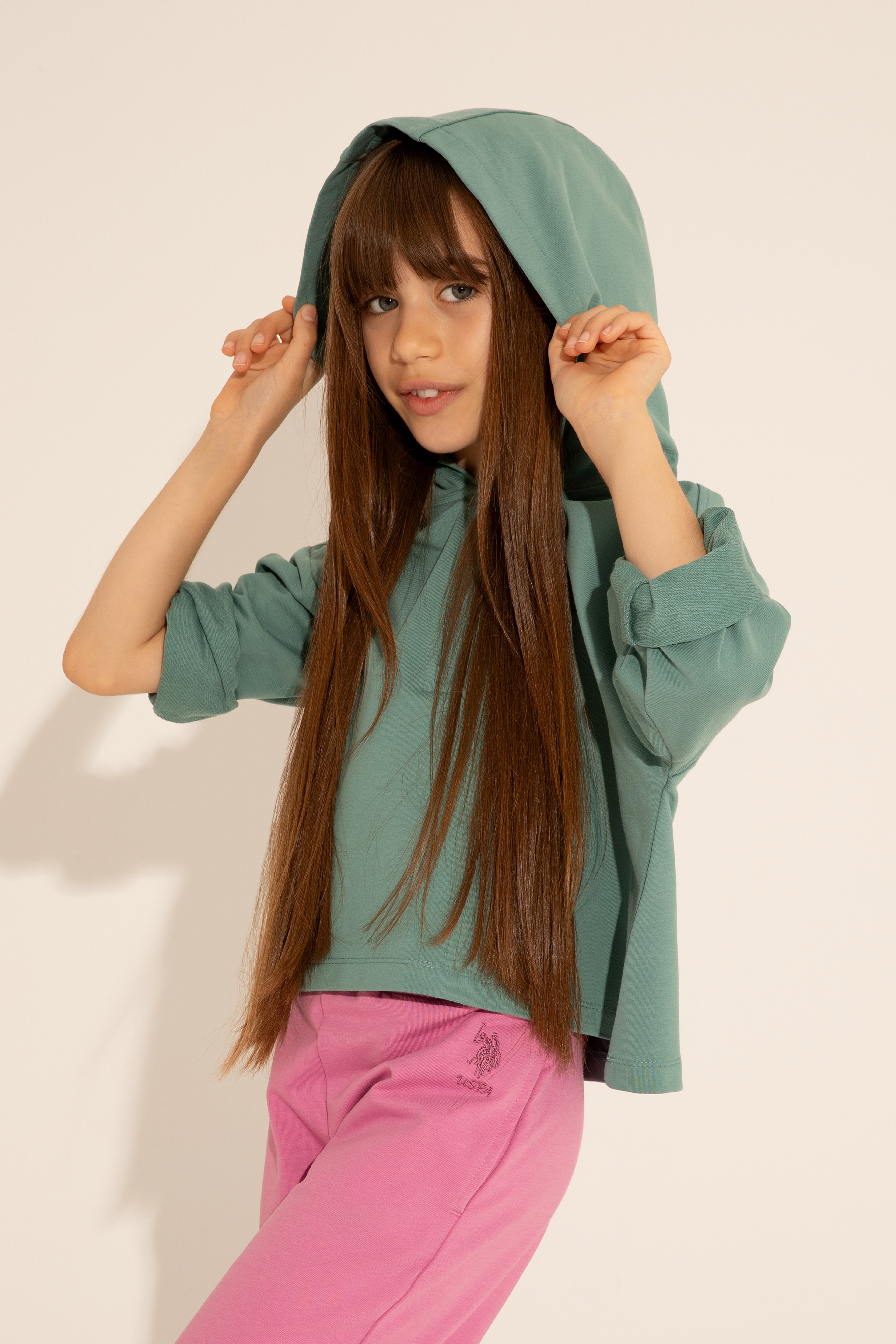 Kız Çocuk Mint Kapüşonlu Sweatshirt - Image 2