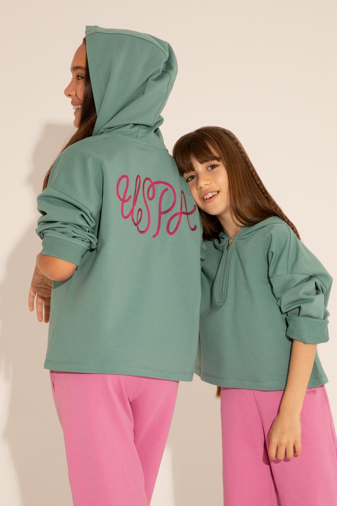 Kız Çocuk Mint Kapüşonlu Sweatshirt