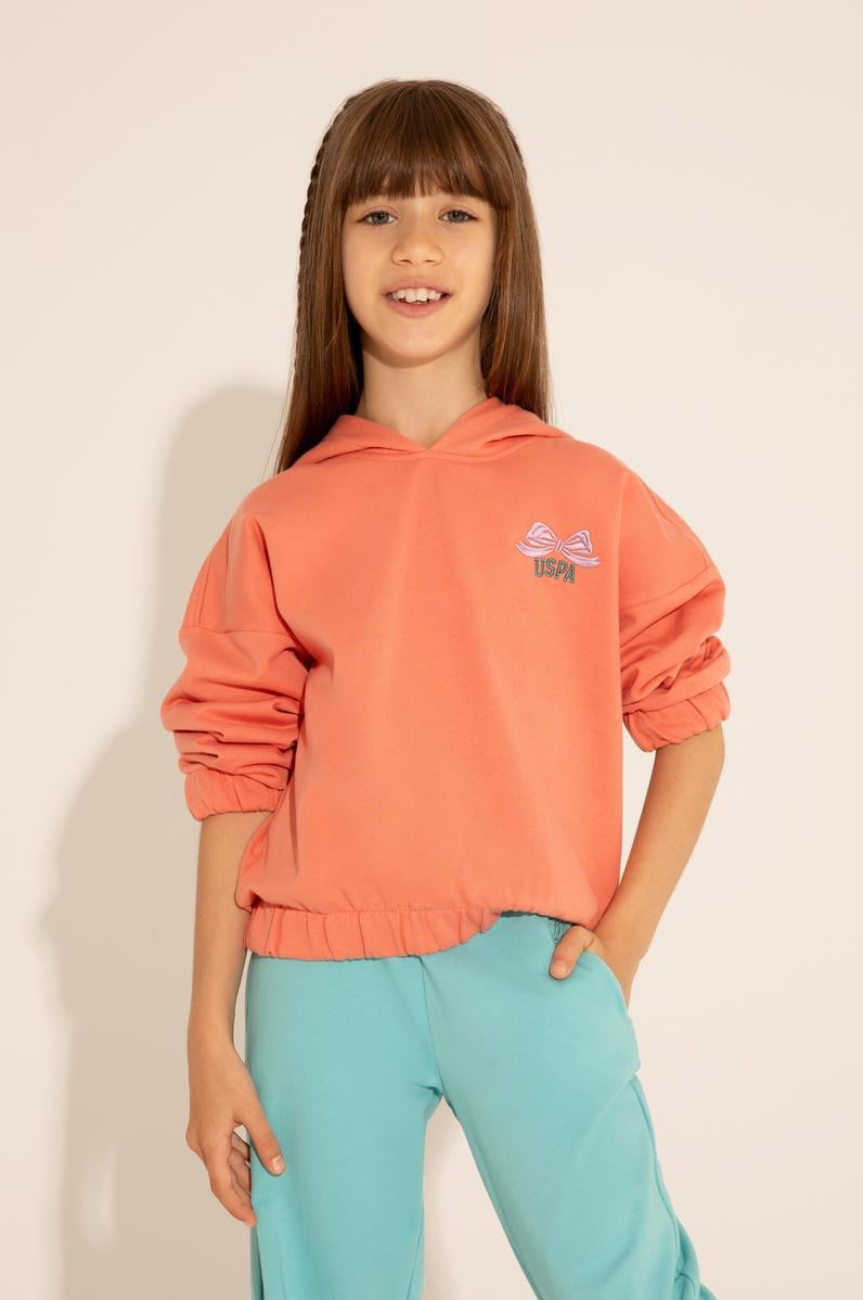 Kız Çocuk Somon Kapüşonlu Sweatshirt