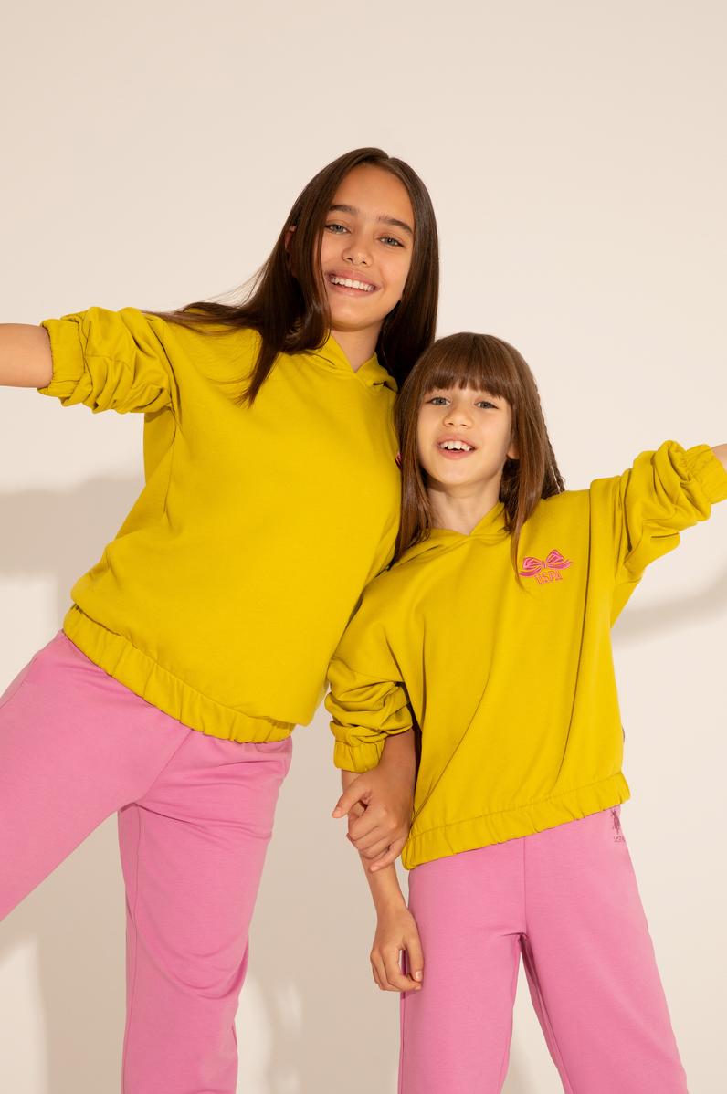 Kız Çocuk Fıstık Yeşili Kapüşonlu Sweatshirt