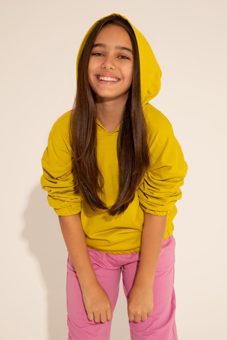 Kız Çocuk Fıstık Yeşili Kapüşonlu Sweatshirt - 50276900016