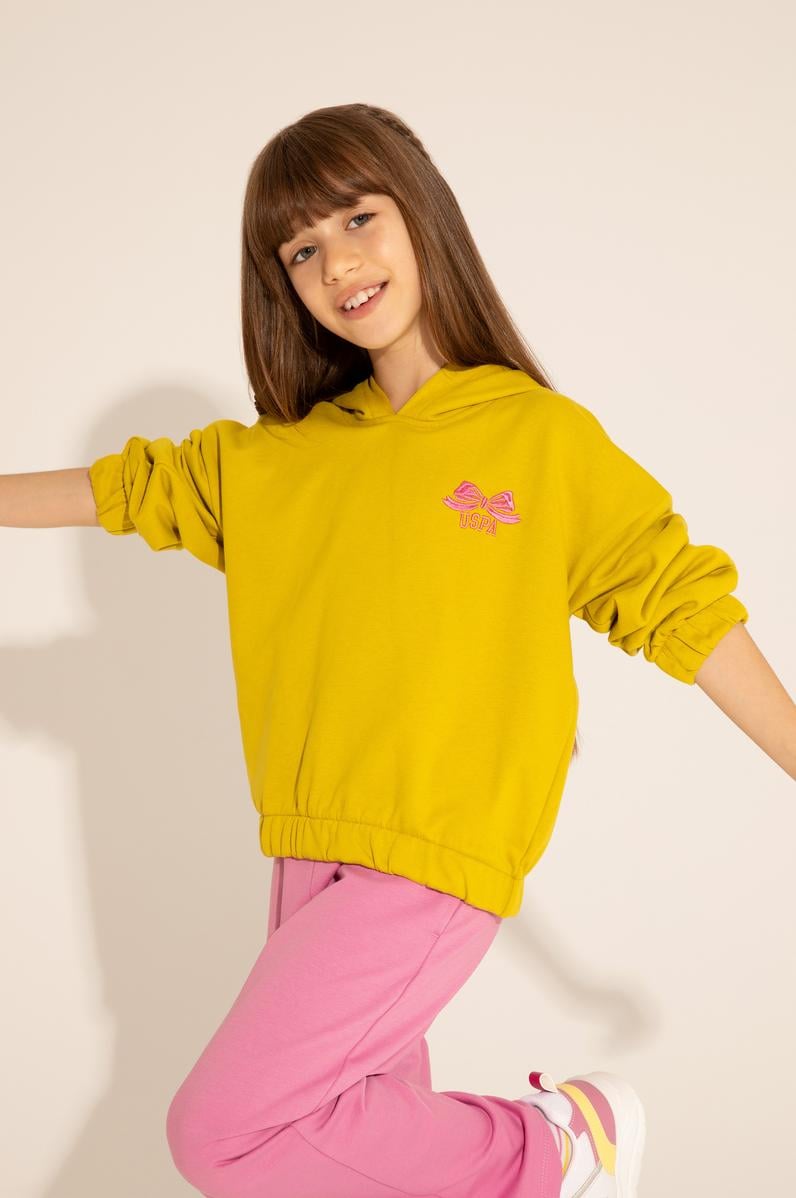 Kız Çocuk Fıstık Yeşili Kapüşonlu Sweatshirt