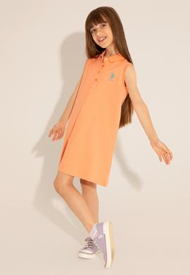 Kız Çocuk Somon Polo Yaka Kolsuz Örme Elbise - 50289282066