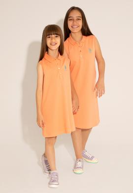 Kız Çocuk Somon Polo Yaka Kolsuz Örme Elbise - 50289282066