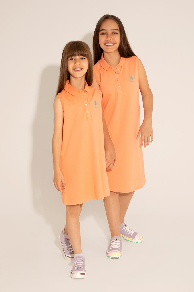 Kız Çocuk Somon Polo Yaka Kolsuz Örme Elbise