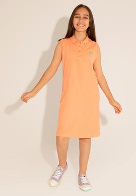 Kız Çocuk Somon Polo Yaka Kolsuz Örme Elbise - 50289282066