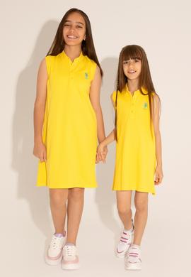 Kız Çocuk Sarı Polo Yaka Kolsuz Örme Elbise - 50289282081