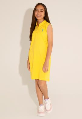 Kız Çocuk Sarı Polo Yaka Kolsuz Örme Elbise - 50289282081