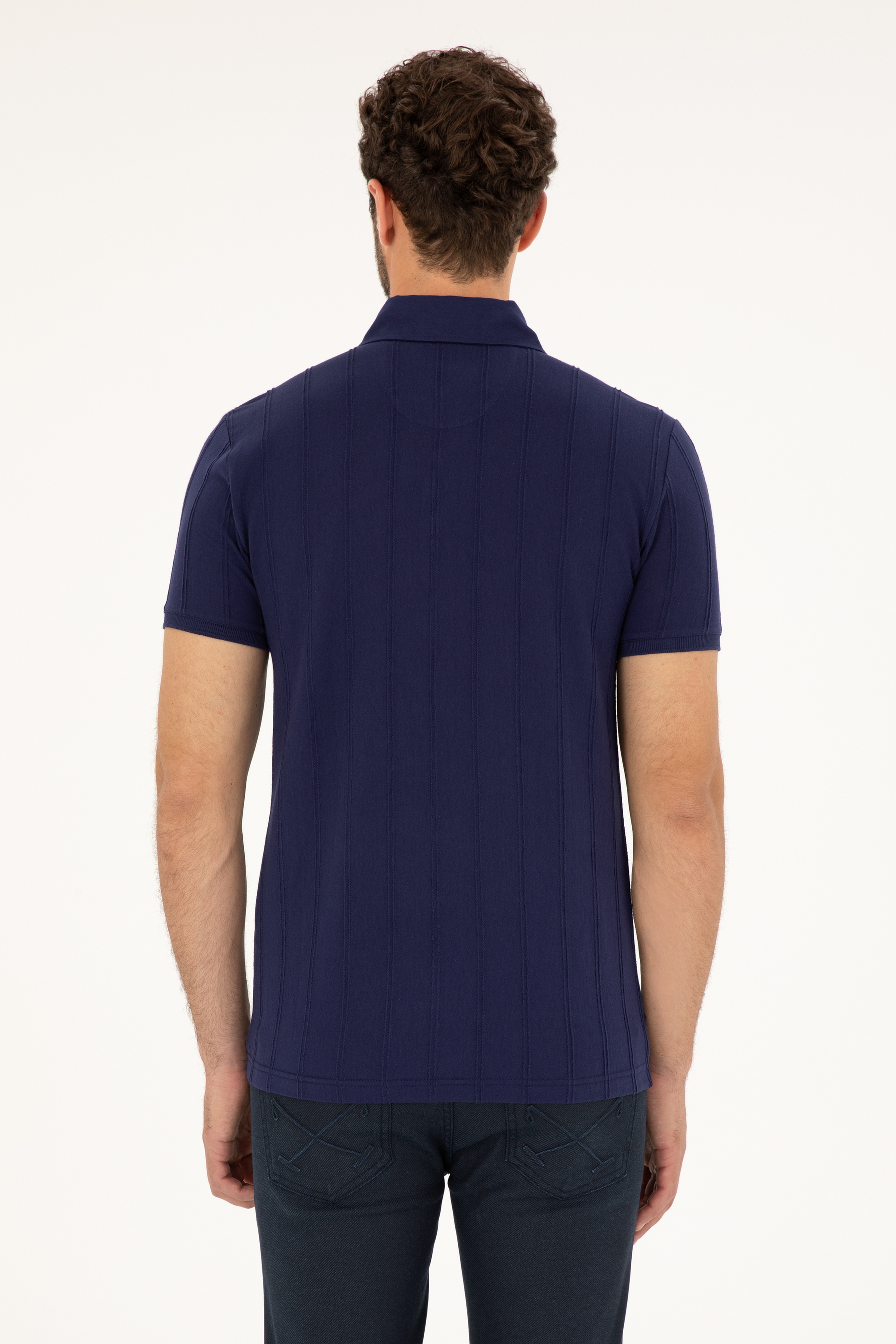 Erkek Slim Fit Polo Yaka Lacivert Tişört - Image 5