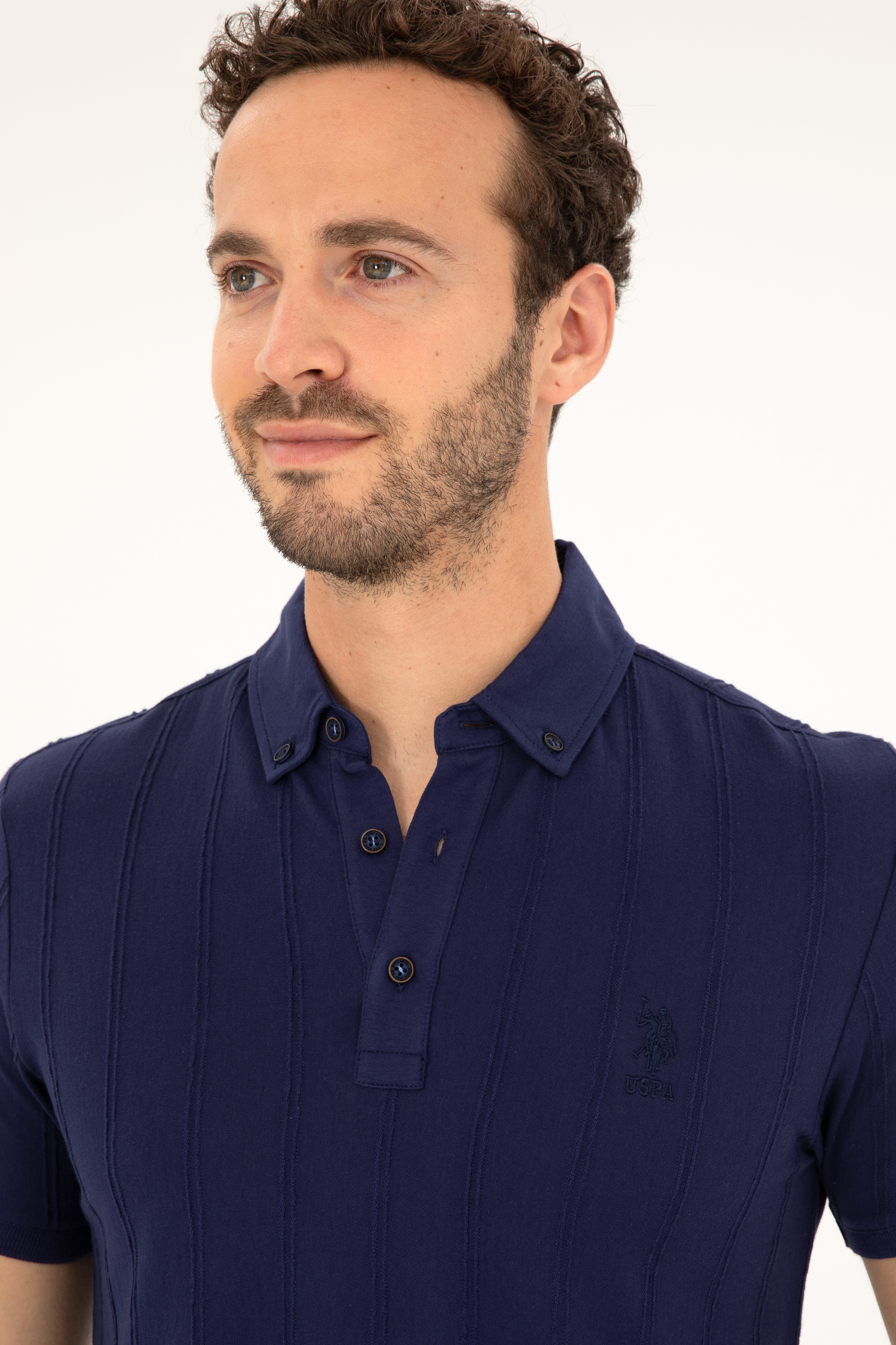 Erkek Slim Fit Polo Yaka Lacivert Tişört - Image 2
