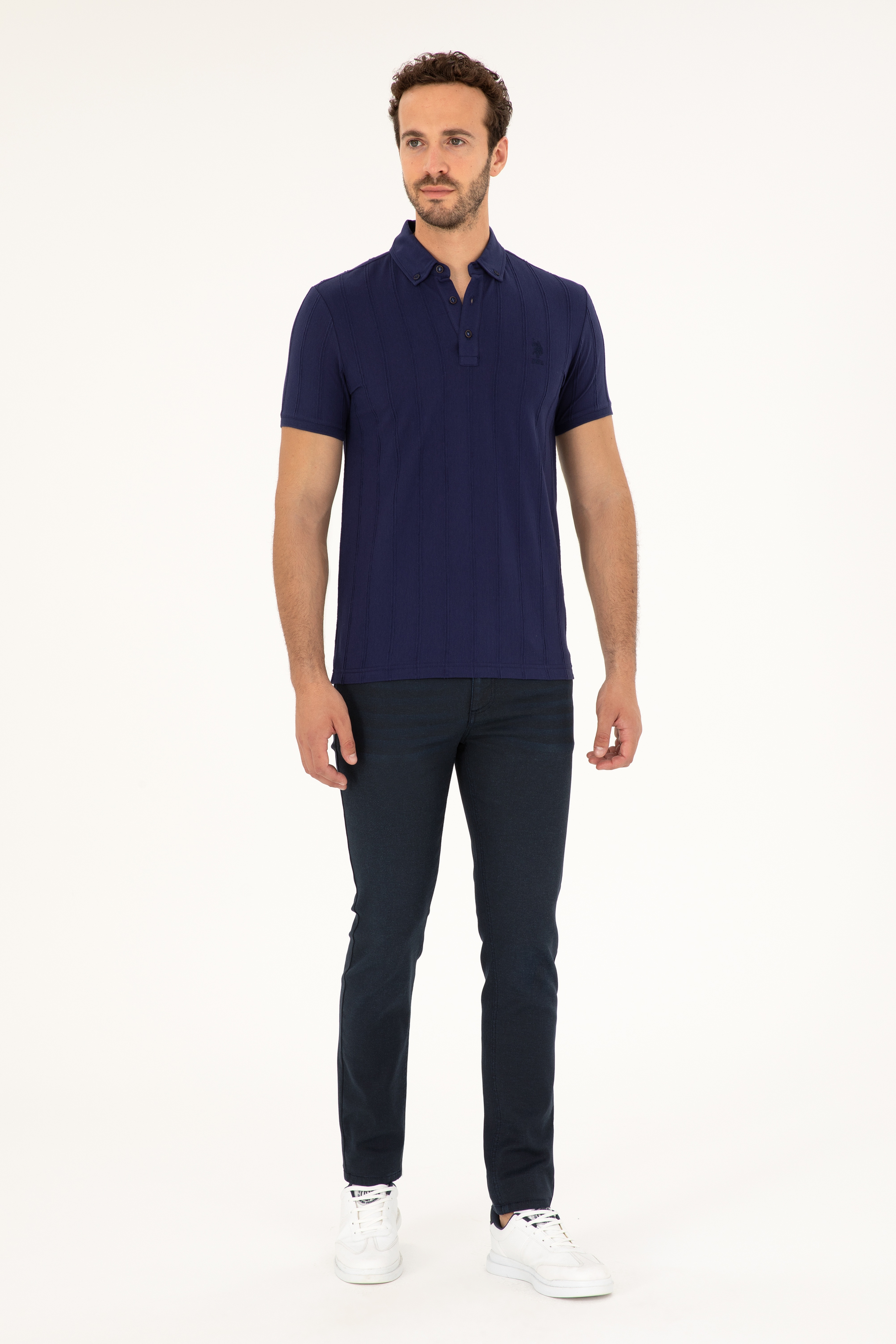 Erkek Slim Fit Polo Yaka Lacivert Tişört