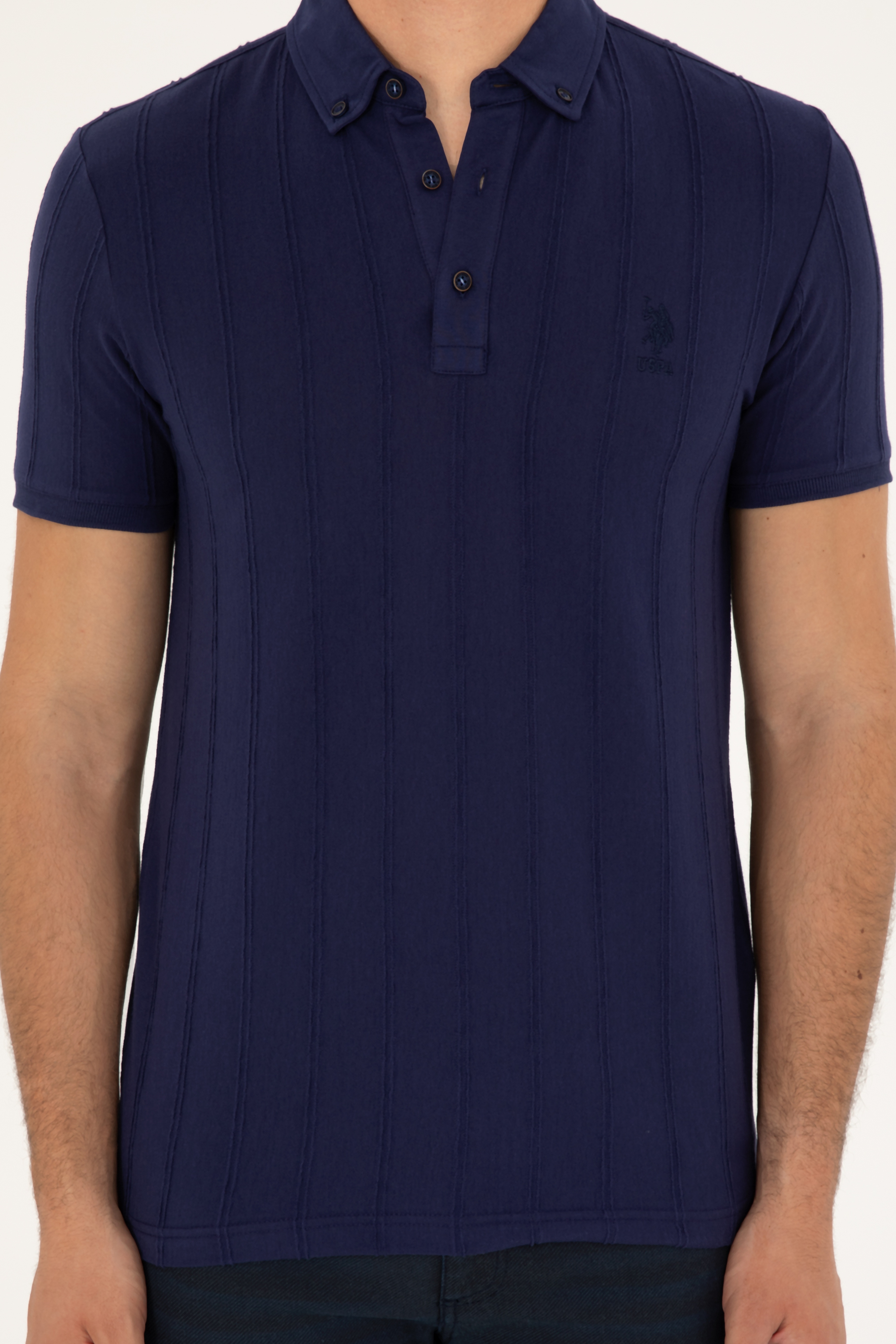Erkek Slim Fit Polo Yaka Lacivert Tişört - Image 6
