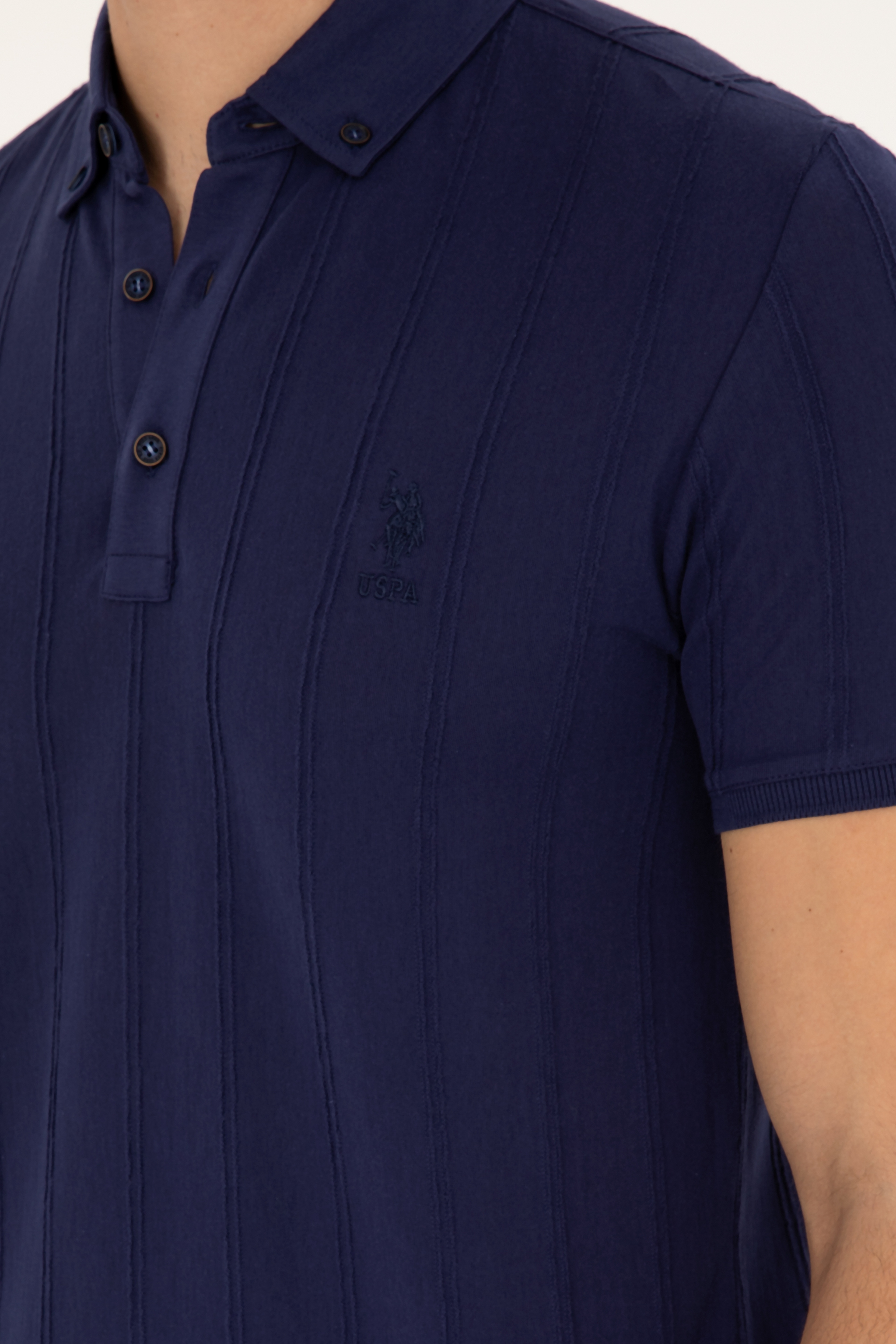 Erkek Slim Fit Polo Yaka Lacivert Tişört - Image 7