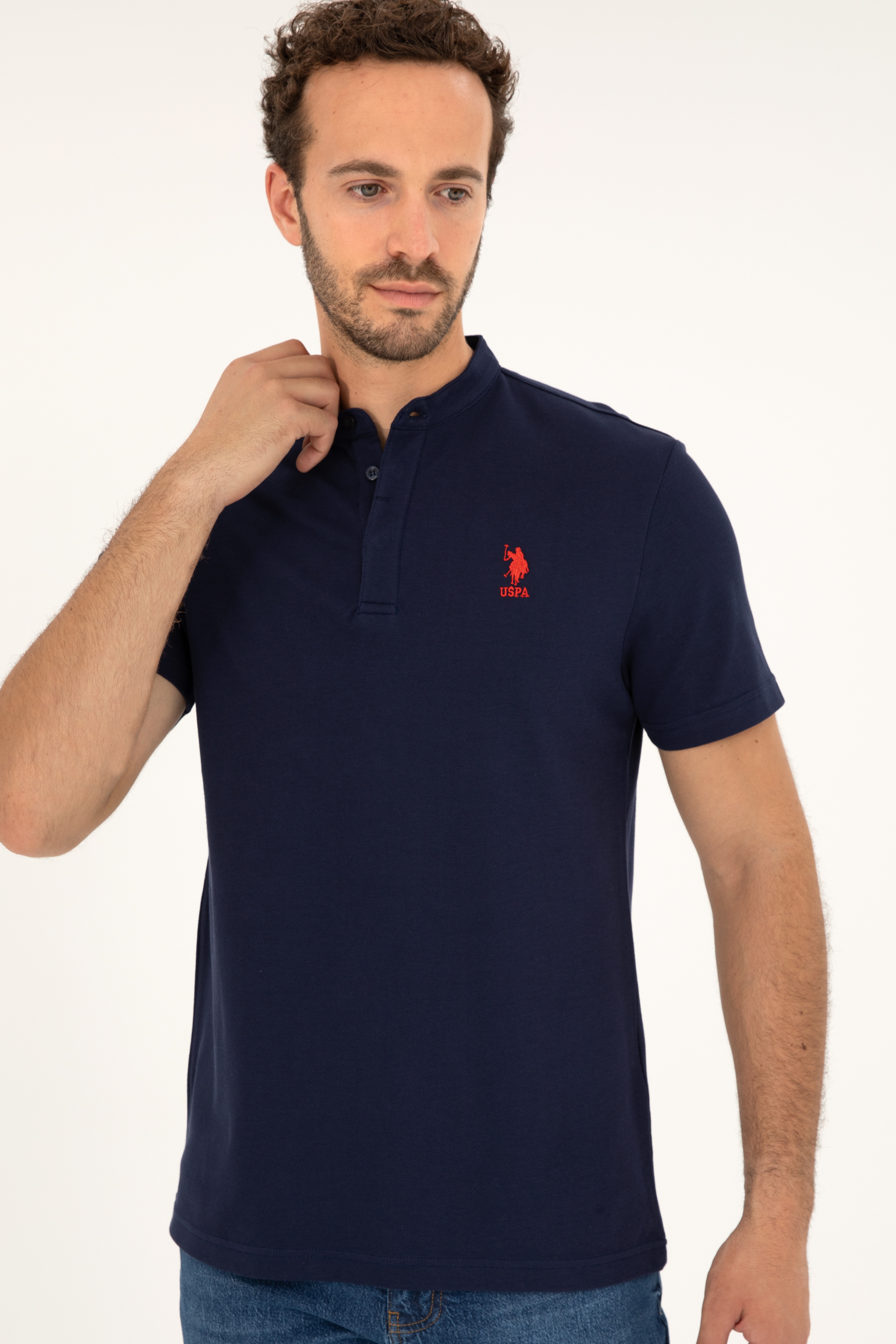 Erkek Regular Fit Hakim Yaka Lacivert Tişört - Image 3