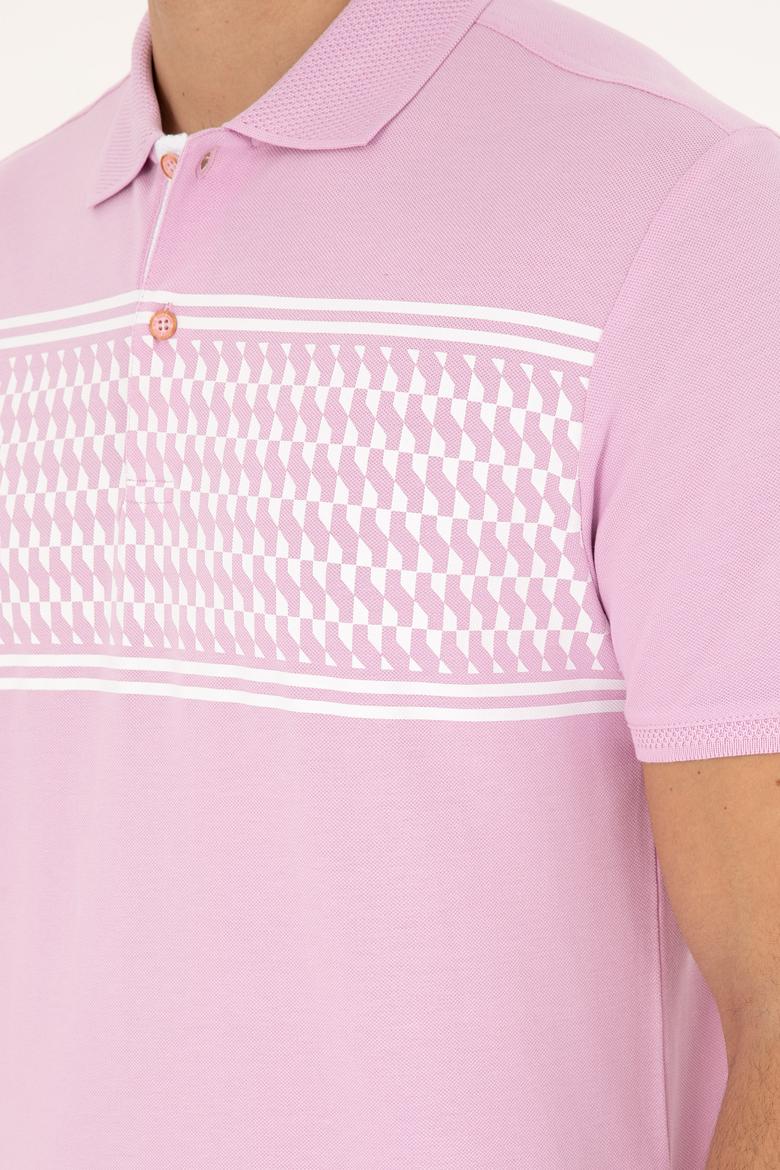 Erkek Regular Fit Polo Yaka Pembe Tişört - 50281927021